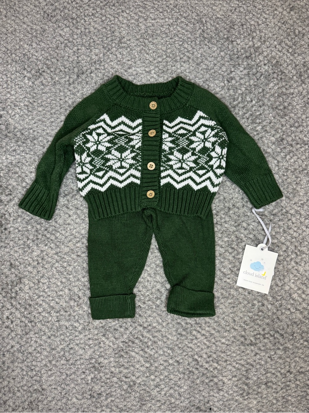 Cloud Island Unisex Baby’s 2pc Holiday Knit Sweater & Pants - Green Size NB NWT
